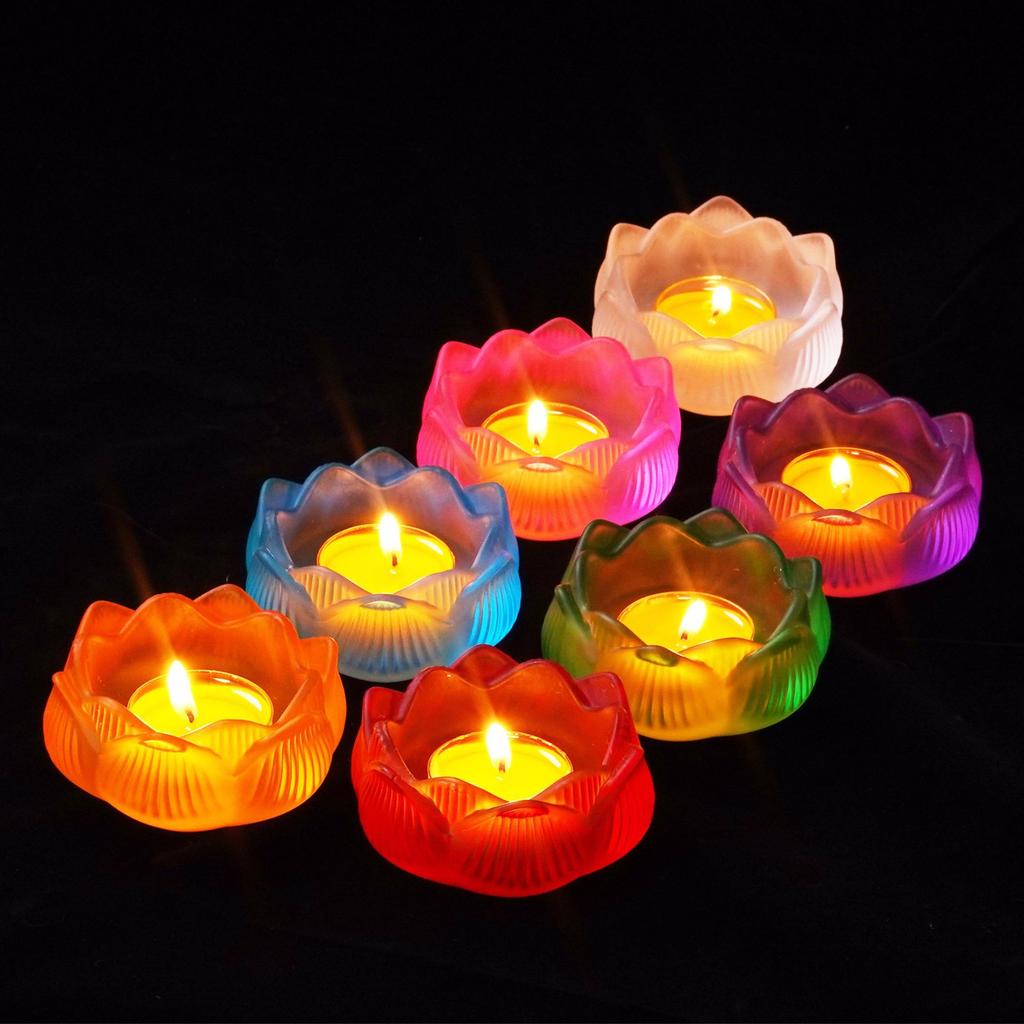 7.7cm Crystal Butter Lamp Handmade Lotus Incense Burner Household Buddha Zen Candle Holders Glass Cone Censer