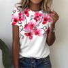 Новая женская футболка с красивым цветком, летний топ с круглым вырезом и короткими рукавами, розовый модный повседневный женский уличный топ
