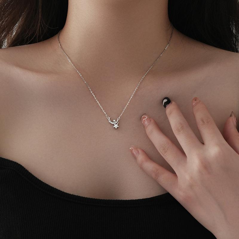 Изысканное, легкое, роскошное, высококачественное, ожерелье «Звезда и Луна», супер сверкающее, модное, изысканное, маленькое и маленькое колье на ключицу