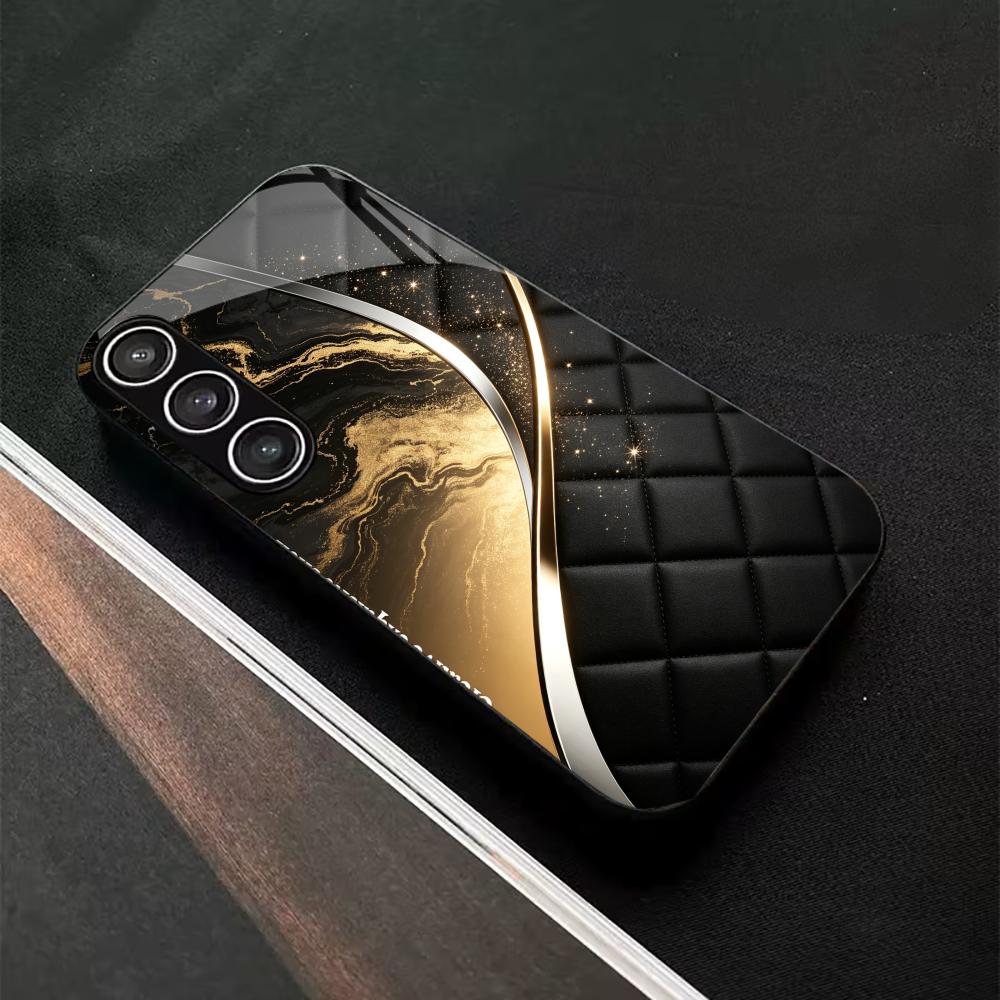 Современный чехол для Samsung Galaxy S26 Ultra S25 Ultra S24 S23 S22 FE Ultra Plus, черный и золотой мрамор, стеклянный чехол для телефона