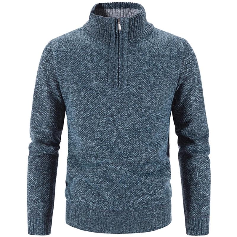 Men's Warm Knitted Pullover Winter Men's Fleece Thicker Sweater Half Zipper Turtleneck Warm Pullover Quality Male Slim Knitted Wool Sweaters