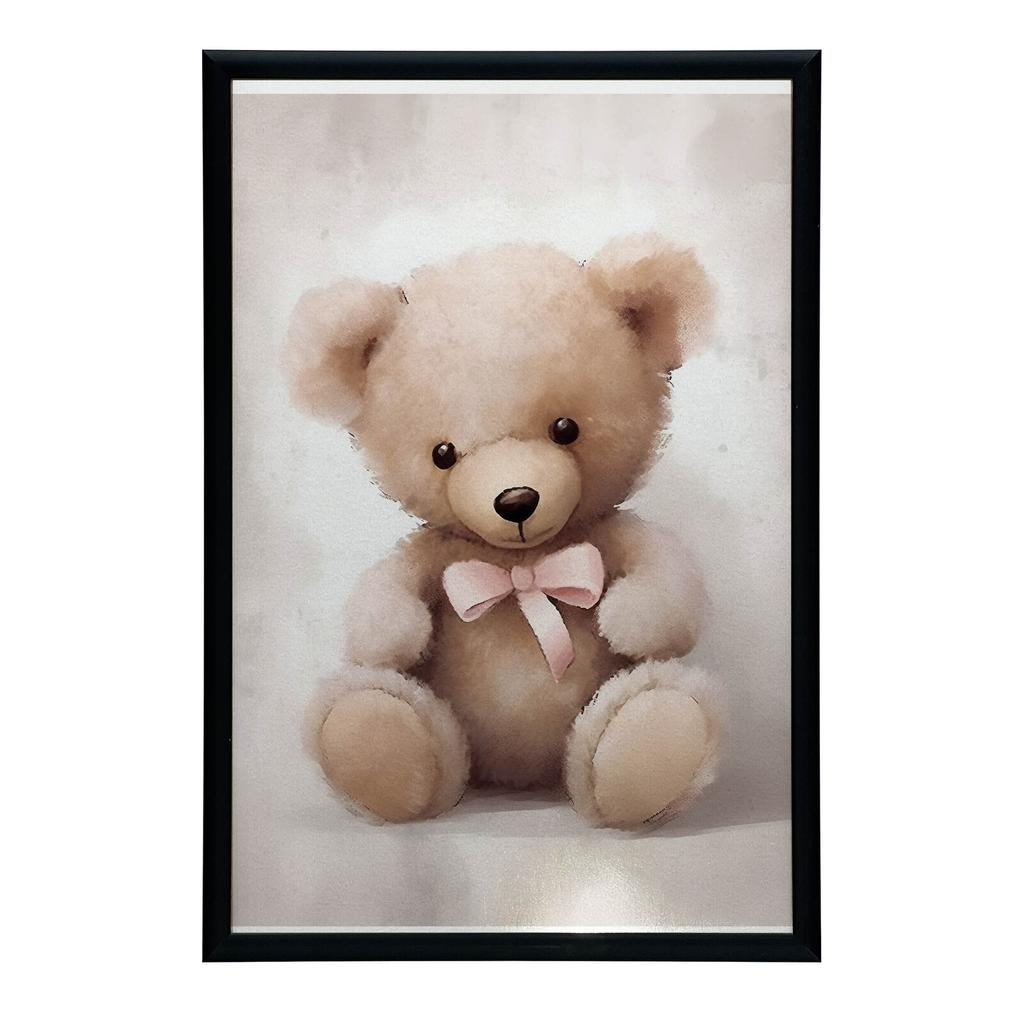 Мишка с розовым бантом Мишка с розовым бантом, 30X40 см, Алюминиевая рама черная, Матовая бумага 230 г/м2