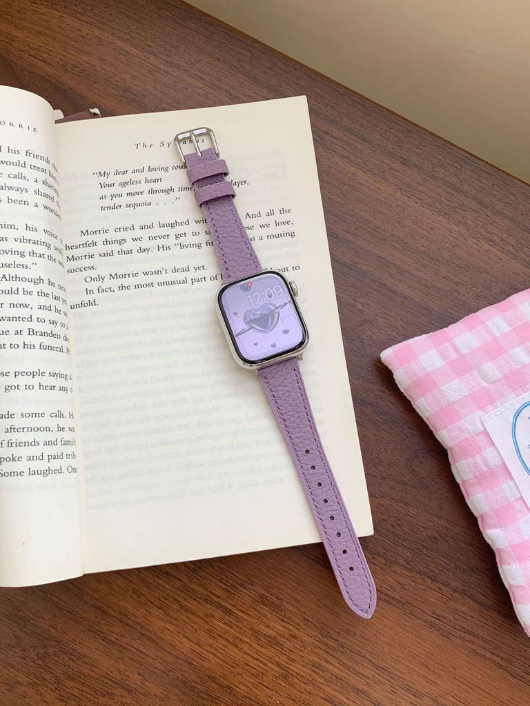 Совместимый ремешок из телячьей кожи с текстурой личи для Apple Watch S10/iWatch 98765SE и Huawei GT5/GT4 - Женский стиль