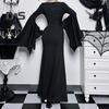 Женское платье на Хэллоуин с подолом «рыбий хвост» Slim Fit Нерегулярные манжеты с рюшами и рукавами «летучая мышь» Готическое платье с круглым вырезом Сплошной цвет Косплей Производительность Макси-платье