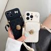 Для iPhone17Promax Чехол для телефона с бантом для Apple 16 Чехол-кошелек с замком с точным отверстием Противоударный Кроссбоди Кожаный шнурок