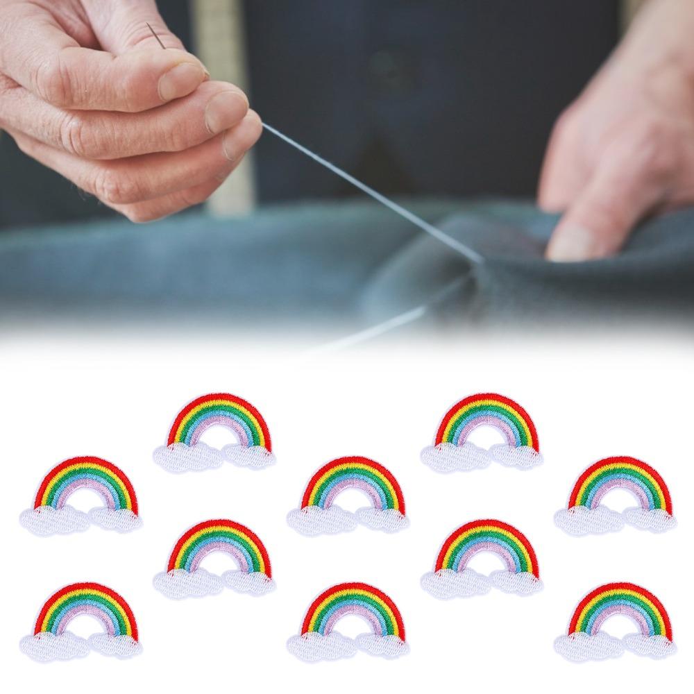10pcs Colorful Cloth Patches Rainbow Pattern Iron On Patches Sew On Patches Clothes Decoration