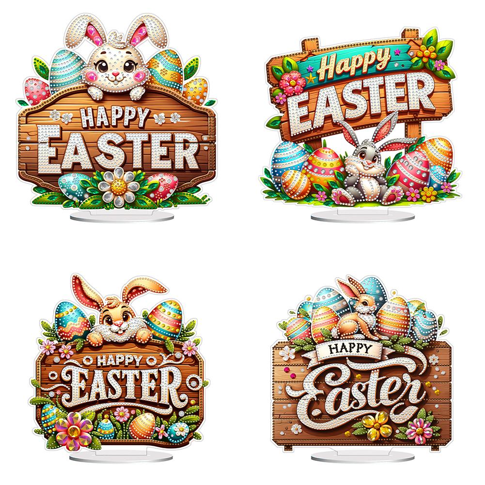 Acrylic Special Shape Happy Easter Diamond Painting Tabletop Ornaments Kit Diamond Painting Desktop Decors for Home Office Decor