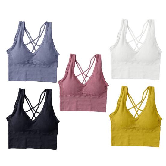 Women Vest Bra Cross Back V Neck Push Up Padded No Steel Ring Detachable Chest Pads Solid Color Yoga Bra Female Underwear