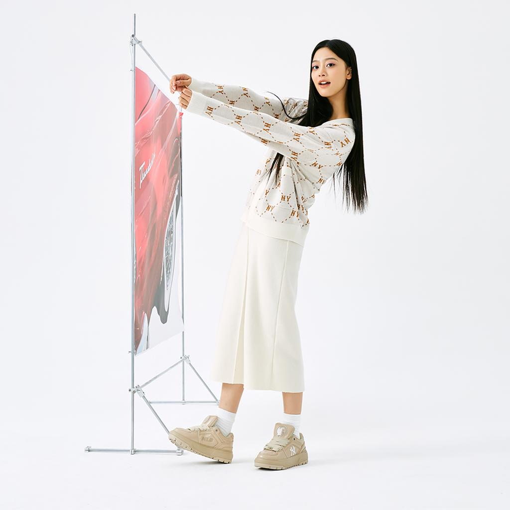 New MLB Chunky Liner Anti Slip Wear Resistant Low Top Skateboard Shoes Unisex Beige Yellow 3ASXCWL4N-50BGS