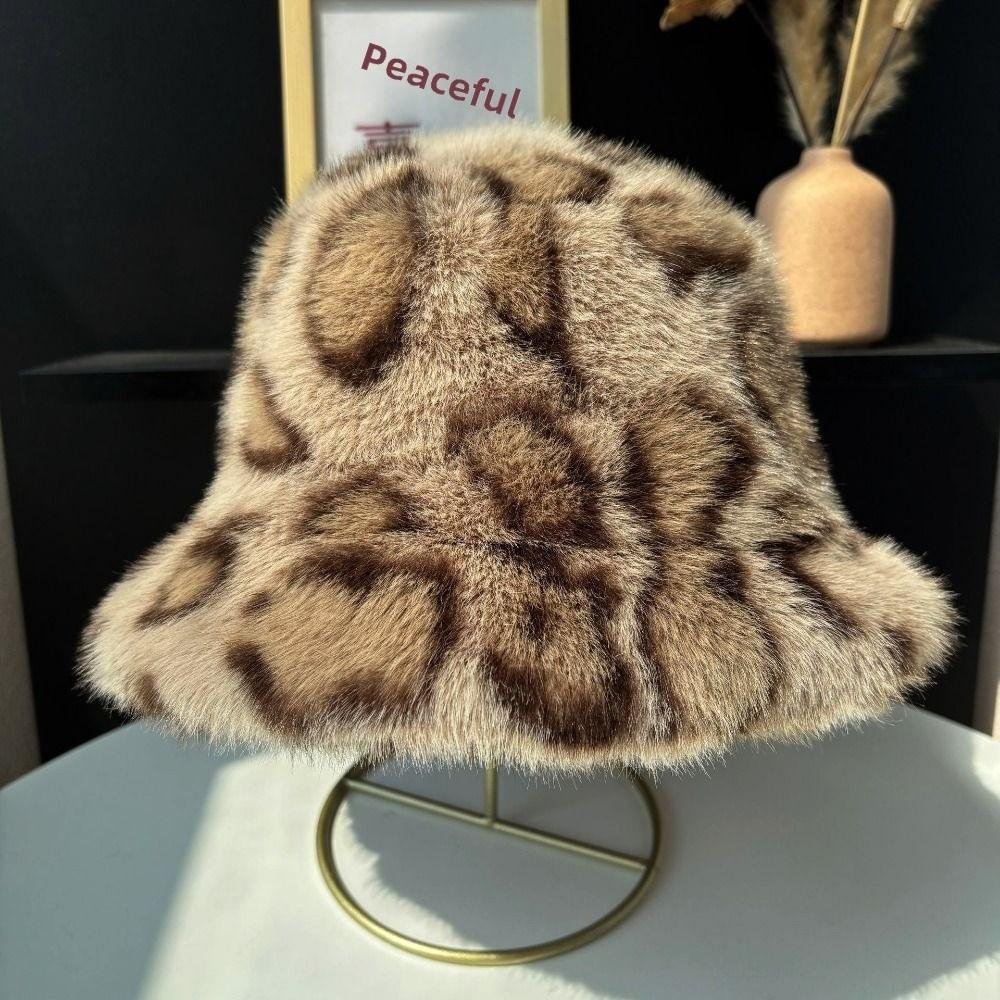 Retro Leopard Print Fisherman's Hat Leopard Print Autumn Winter Warm Hat for Daily Wear