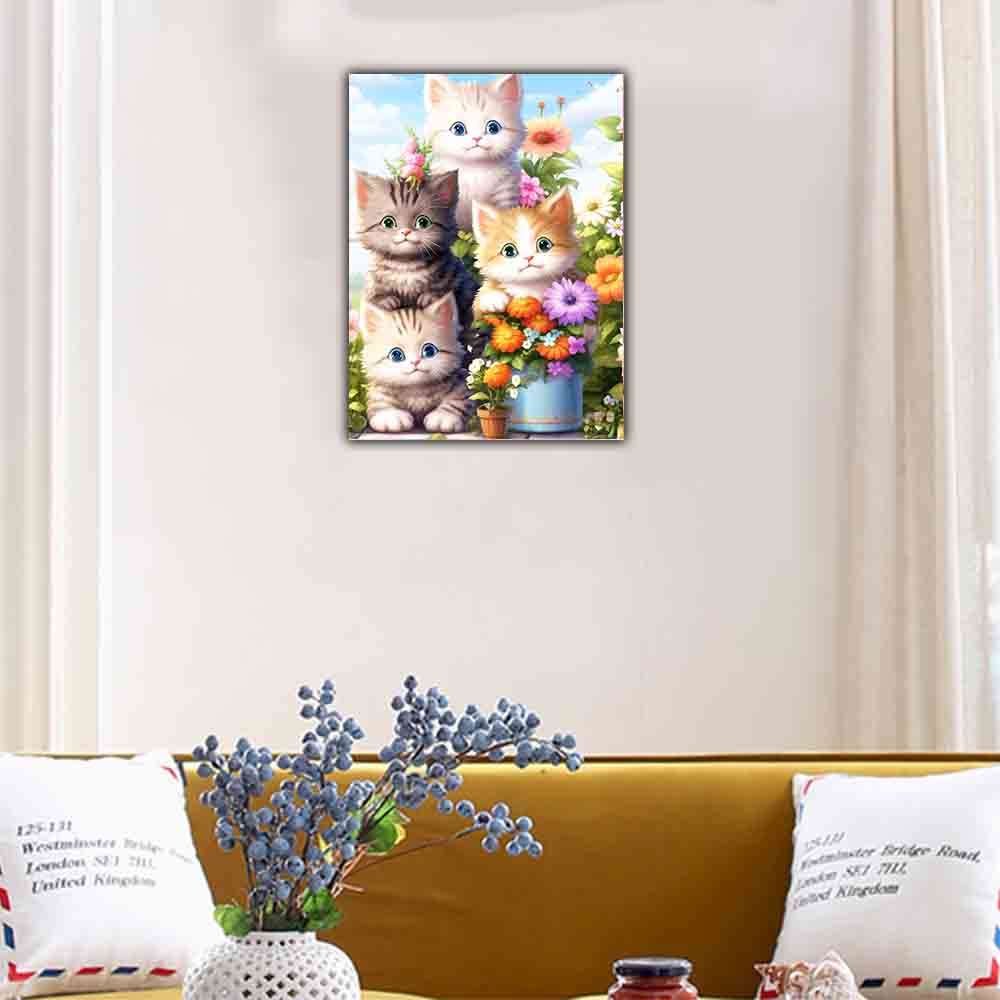 DIY Full Round Diamond Painting Cross Stitch 3D Cute Kitten Animal Scene Home Decorative Art Diamond Painting 5d Diamond Art Painting