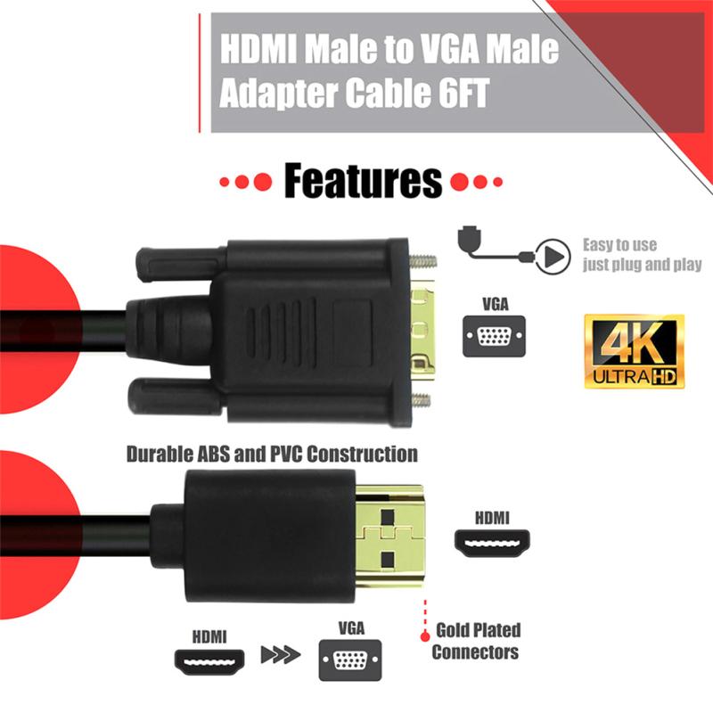 HDMI-совместимый переходник-конвертер кабеля, совместимый с полной системой из ПВХ и VGA