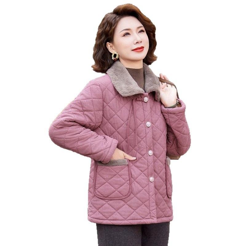 Fleece Mother Winter Thickened Cotton-padded Coat New Coat Middle-aged Autumn and Winter Short Warm Cotton-padded Jacket Women