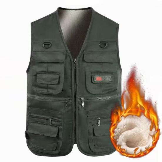 Зимний жилет для рыбалки с несколькими карманами, однотонный утепленный кардиган без рукавов с v-образным вырезом, большие размеры, мужской зимний жилет для путешествий