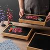 Black Rock Dining Lava Steak Stones Plate Japanese Style Personalized Creative Bamboo Wood Barbecue Stone Plate Tableware Plate
