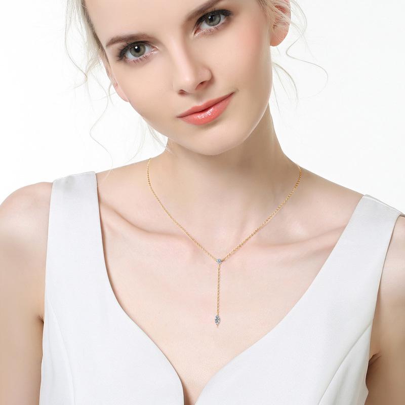 European & American Style Marquise Cut Moissanite Necklace: Women's Niche Design 925 Sterling Silver Clavicle Chain Choker
