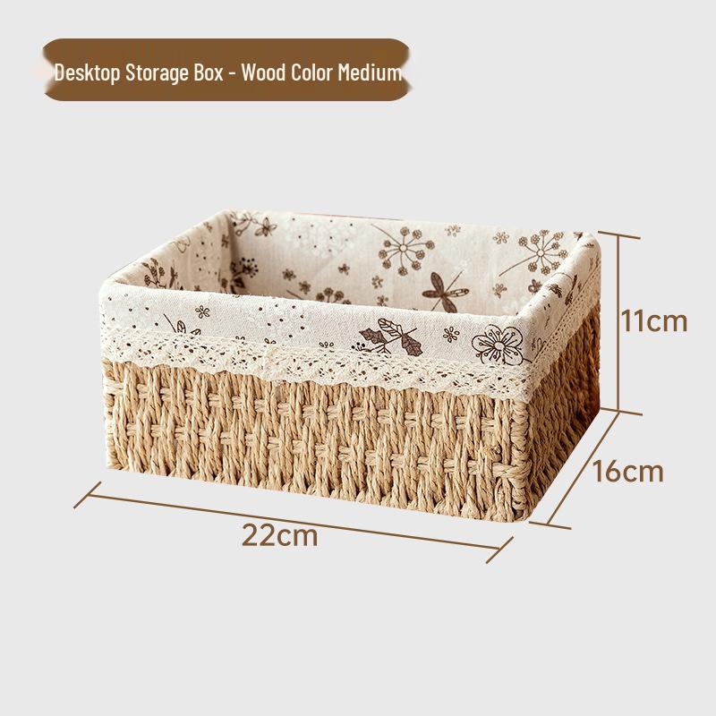 Desktop Storage Basket for Keys, Snacks, Sundries, & Cosmetics - Imitation Rattan Coffee Table Organizer