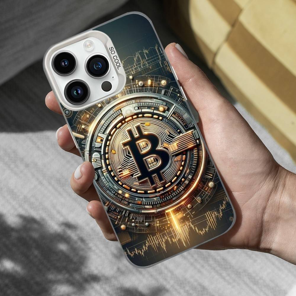 Cool Art Bitcoin Digital Phone Case For iPhone 17,16,15,14,13,12,11,Mini,XS,Pro,SE,MAX White Matte Shockproof Cover