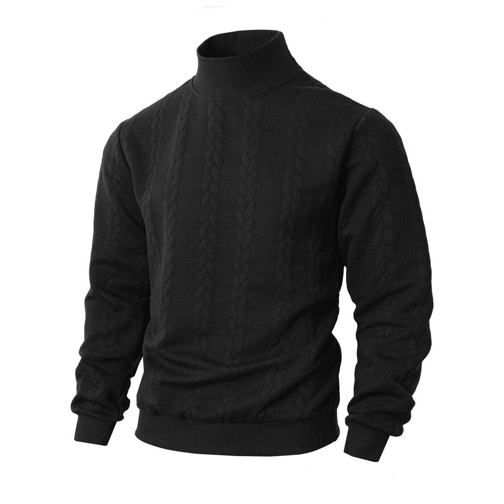 Men's Turtleneck Sweater Winter New Jacquard Knit Pullover Solid Color Warm Casual Long Sleeve
