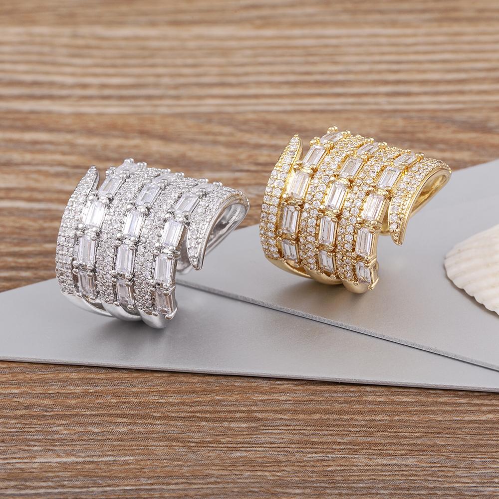 Nidin Luxury Zircon Open Multilayer Rings For Women Crystal Gold Plated Charm Adjustable Wedding Valentine's Day Jewelry Gift