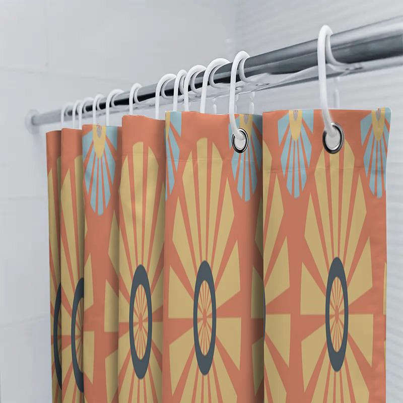 Colorful Retro Sunburst Shower Curtain Modern Decor For Bathrooms With Vivid Design Pattern
