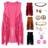 5 Pcs/Set Women Vest with Headband Sunglasses Necklace And Earrings Tassel Cardigan Waistcoat Retro 60s 70s Dance Party Disco Costume Clothes