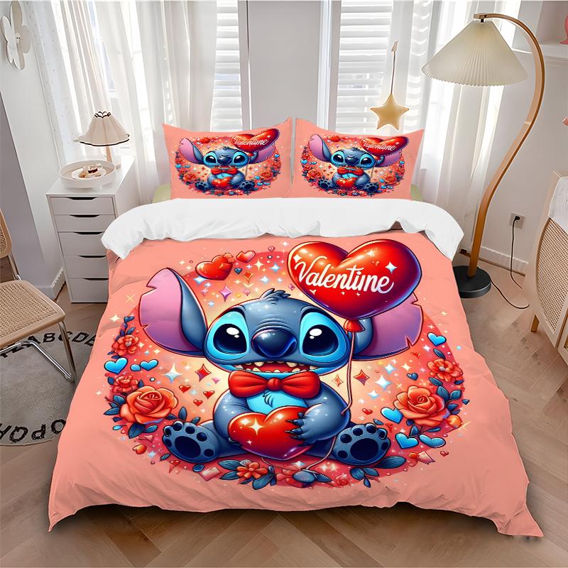3Pcs Stitch Valentine'S Day Love Bedding Sets For All Sizes New 3D Printed Bed Cover Comforter Duvet Cover Pillowcase Bedroom Decoration