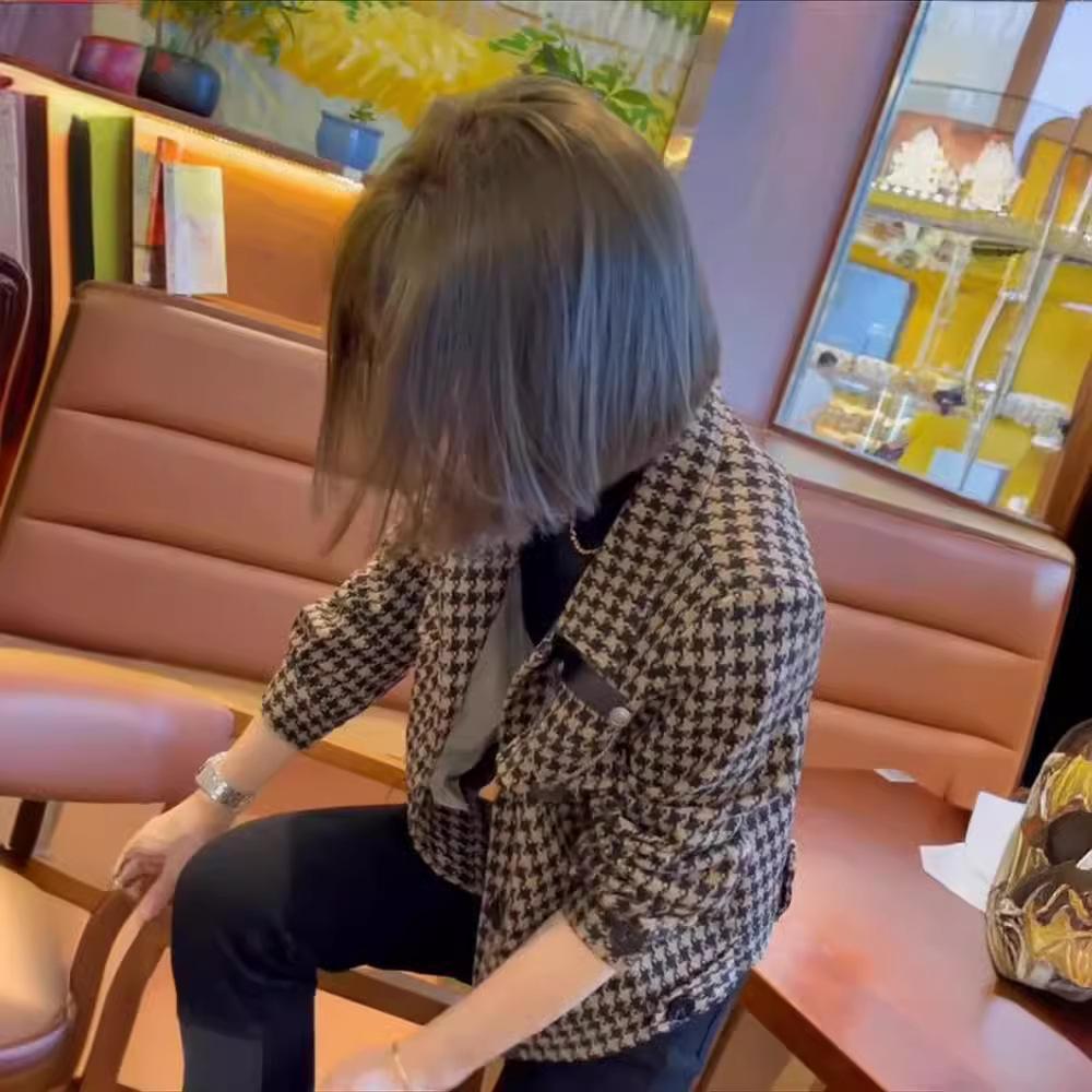 МОДНОЕ короткое пальто женское 2024 зима новый маленький мужской универсальный тысяча птиц сетка маленький ароматный куртка иностранный повседневный топ