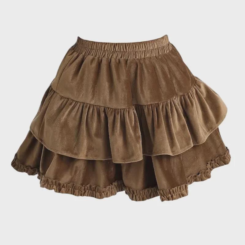 Юбка А-силуэта из бархата в балетном стиле с завышенной талией и оборкой по низу для женщин