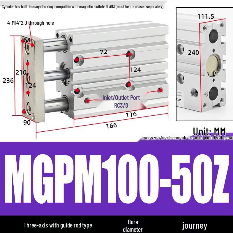 Compact Three-Axis Pneumatic Guided Rod Cylinder 12/16/20/25/32-10/20/40/50/75z