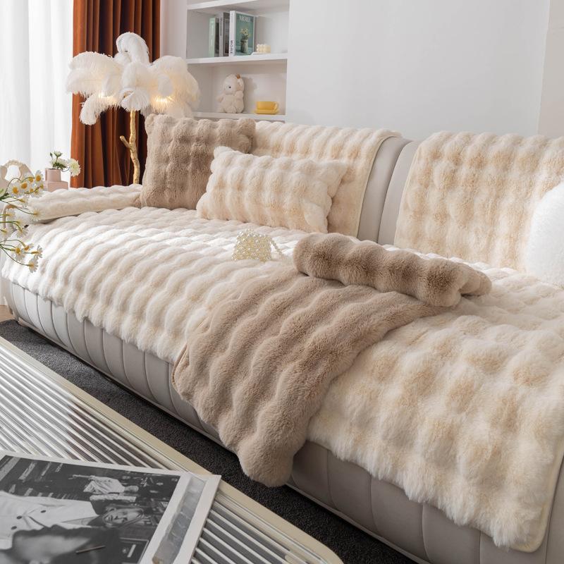 Plush Sofa Cushion Thickened Fleece Cushion Non-Slip Leather Sofa Cover High-End Nordic Simple Winter