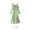 Kaslead New Women Clothes Western Style Fashion Lace-up Laminated Frill Decoration Long Sleeve Dress