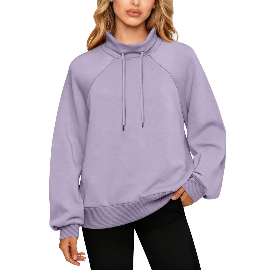 Women's Stand Collar Sweatshirt Oversized Turtleneck Drawstring Pullover Long Sleeve Top