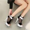 15Cm Bohemian Roman Style Fine Heel Fish Mouth Sandals High Heel Sweet Hollow Mesh Fashion Thick Bottom Waterproof Table Women