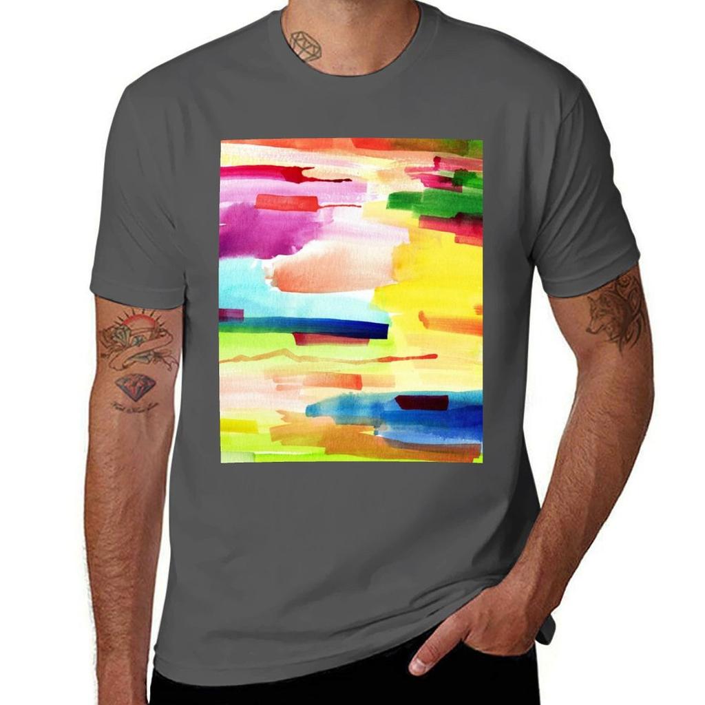 Colorful Abstract In Watercolor Tshirt Festival Casual Short Sleeve Tshirt