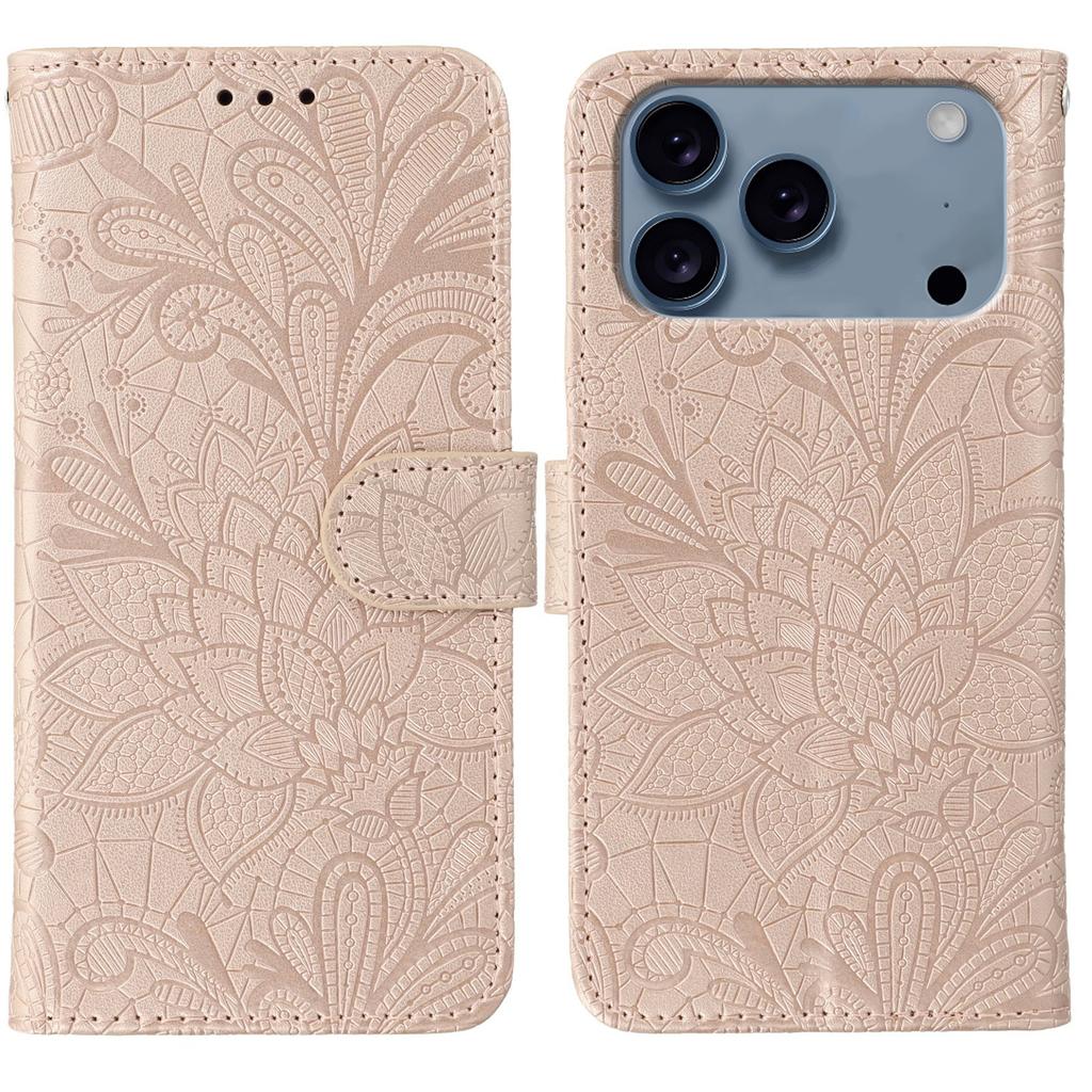 For iPhone 17 Pro Max Case Lace Flowers PU Leather Flip Wallet Phone Cover