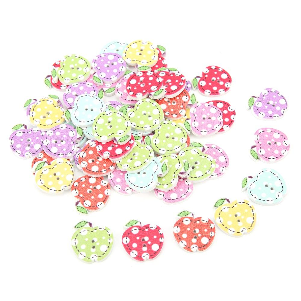 100PCS Sewing Projects Apple Shape Buttons Two Holes Decorative Buttons For DIY Clothing