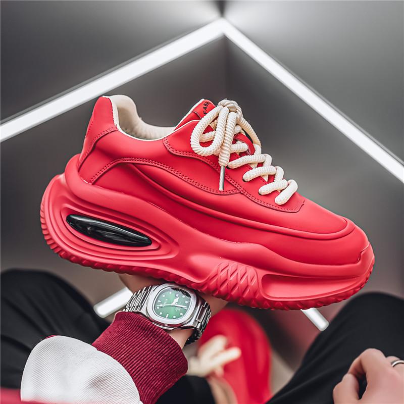 Мужская обувь весна новая удобная кожаная спортивная повседневная обувь красная универсальная трендовая толстая подошва увеличивающая рост папы модная обувь