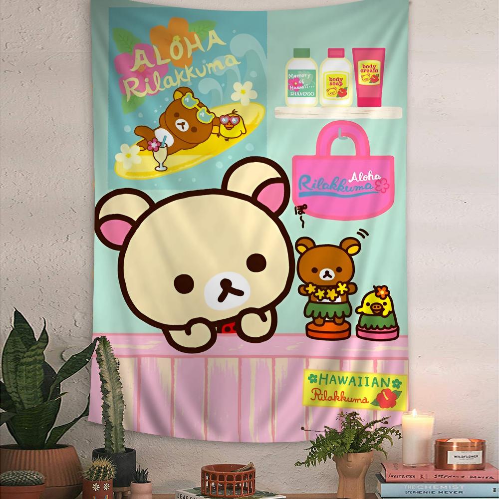 Rilakkuma Korilakkuma Scooter Tapestry Cute Pink Wall Hanging with SanX Characters Ideal for Cozy Bedroom Kawaii Decor