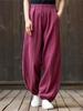 Женские льняные широкие брюки, 8 цветов, винтажные эластичные талии, весенние брюки с карманами, свободные повседневные женские длинные брюки