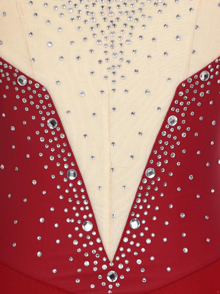 Женский купальник для художественной гимнастики с круглым вырезом, без рукавов, контрастной расцветки, пэчворк, стразы, юбка с высоким разрезом