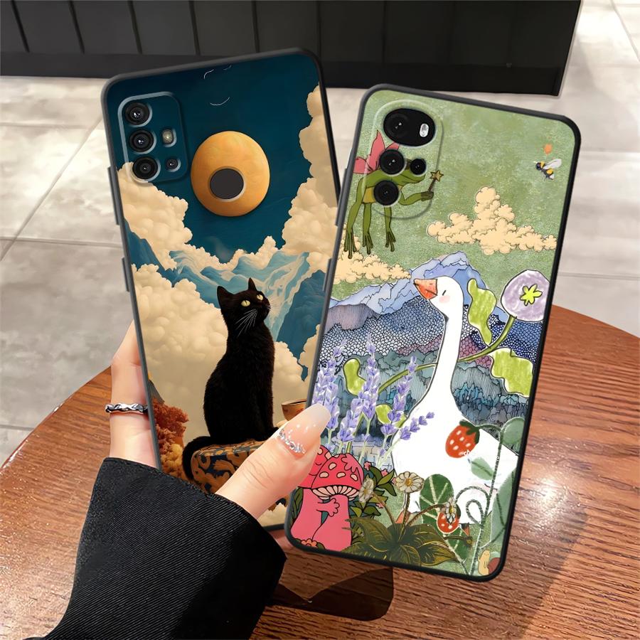 Мультяшная Утка Кошка Чехол для Телефона для Motorola Moto G52 G32 G60s G71 G50 G22 Edge40 G53 G30 Edge 20 Pro 30 Lite G51 G73