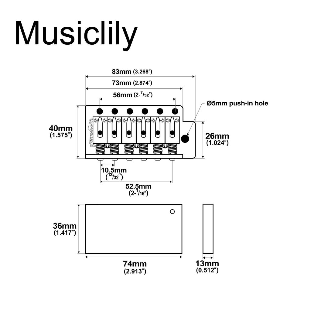 Тремоло-бридж Wilkinson M Series 10,5 мм межструнное расстояние, современный стиль, с 6-точечным креплением и 36-мм блоком для электрогитар Strat, черный