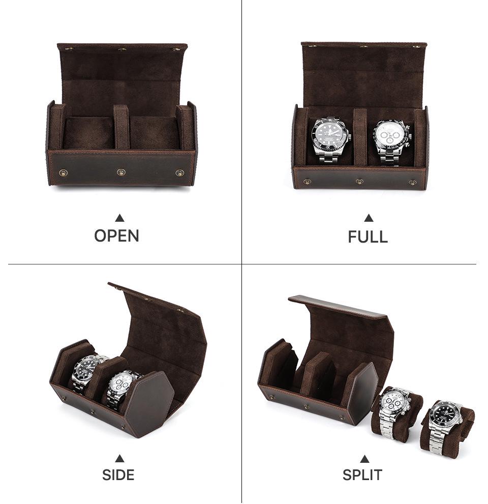 Винтажная коробка для хранения наручных часов из кожи Crazy Horse - Портативный дорожный чехол из натуральной кожи для пар