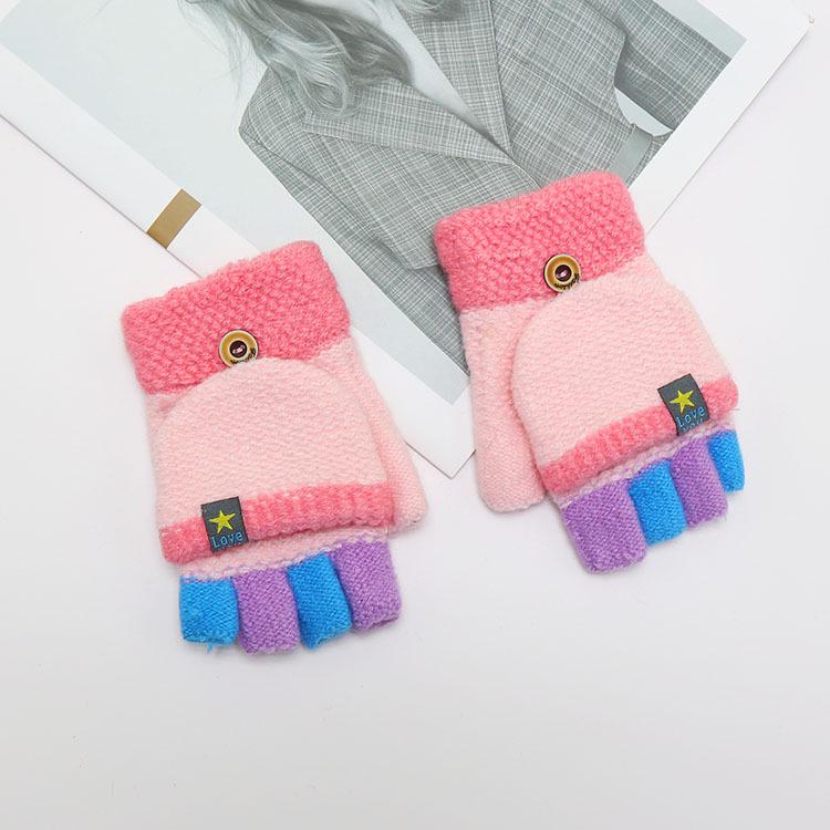 Детские зимние шерстяные перчатки-варежки с откидным верхом - Теплые, мультяшный дизайн для мальчиков и девочек младшего школьного возраста