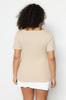 Women's Fashion New Big Size Blouse Stone Ribbed U-Neck Knitted T-Shirt