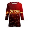 Women's Fashion Casual Three-quarter Sleeve New Year Printed Round Neck Top New Year 2025