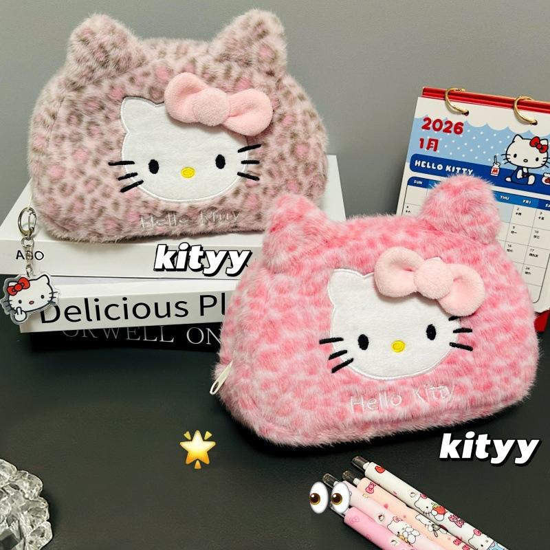 Пенал Hello Kitty Большой вместимости Плюшевый пенал-подставка Hello Kitty Сумка для хранения Hello Kitty Сумка для макияжа Косметичка Органайзер для стола