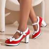 Женские модные туфли принцессы Лолиты на высоком каблуке 7 см с милым бантом, туфли-лодочки горничной Мэри Джейн на платформе с ремешком на щиколотке