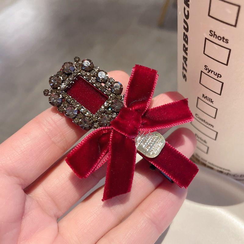 2 шт. Милые заколки для волос с бантиками и стразами для девочек, кавайные, милые головные уборы, бархатные заколки-бантики типа «утиный клюв», детские боковые заколки, заколка для челки